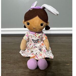 Linzy Plush Doll Girl Brunette Butterfly Floral Dress Bunny Ears Easter Toy
